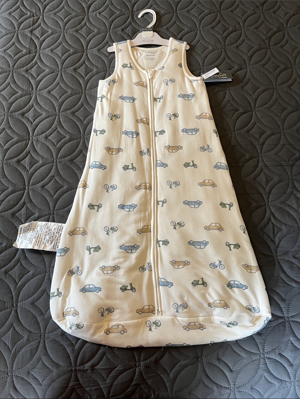 Carters Sleeveless Kids Sleep Sack - Cream with Blue & Green Vehicle Print